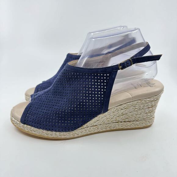 Amalfi Espadrille Sandal Platform Wedge Womens US 8.5M Navy/Beige Pillow Feet - Picture 4 of 8